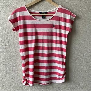 Polo Ralph Lauren Vintage Faded Red & White Striped Tee Girls Large (12-14)